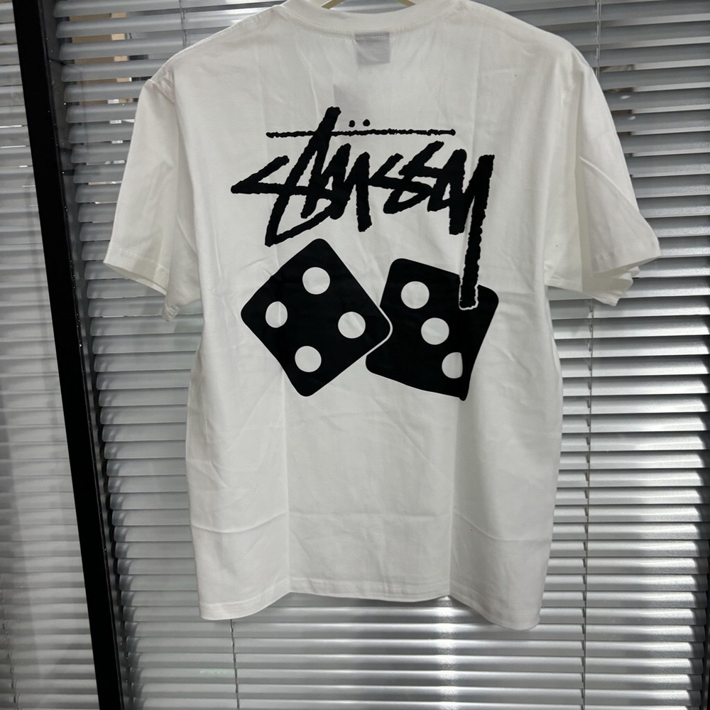Stussy White Tee with Black Dice Graphic
